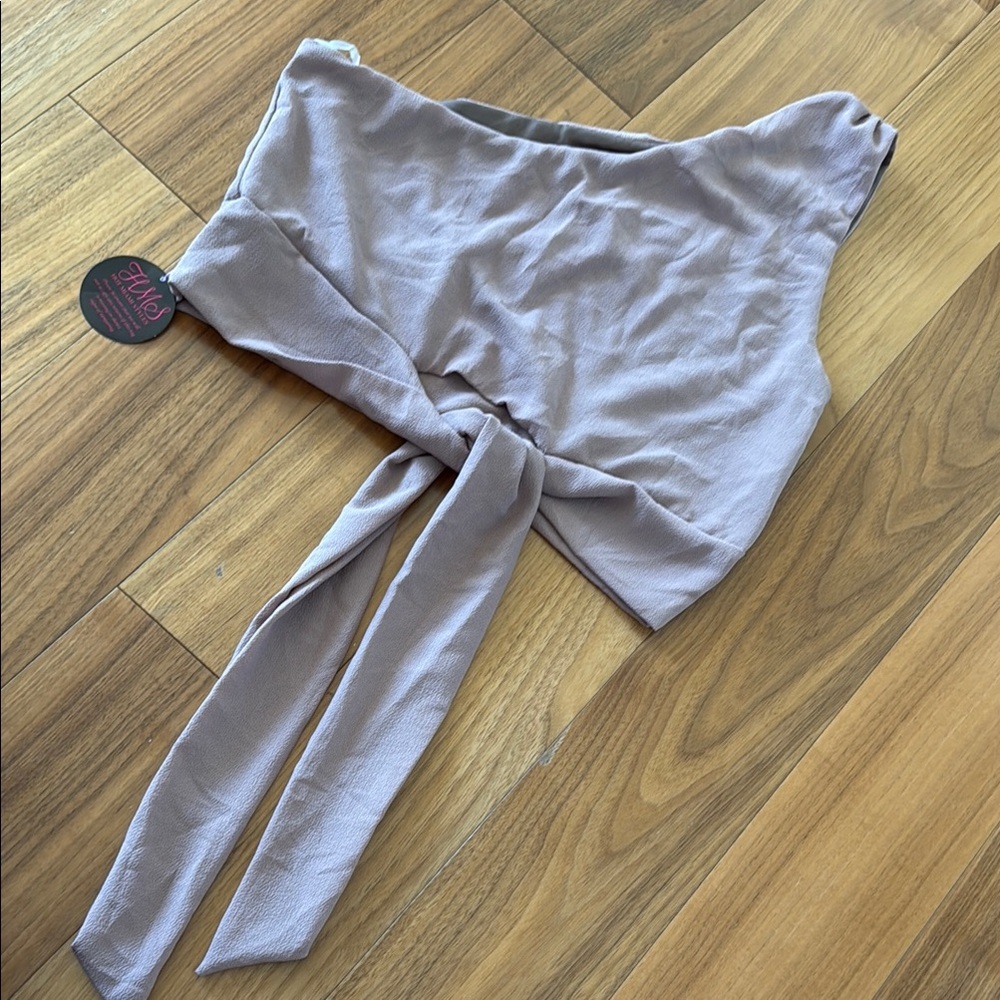 NWT One Shoulder Taupe Crop Top with Tie Detail